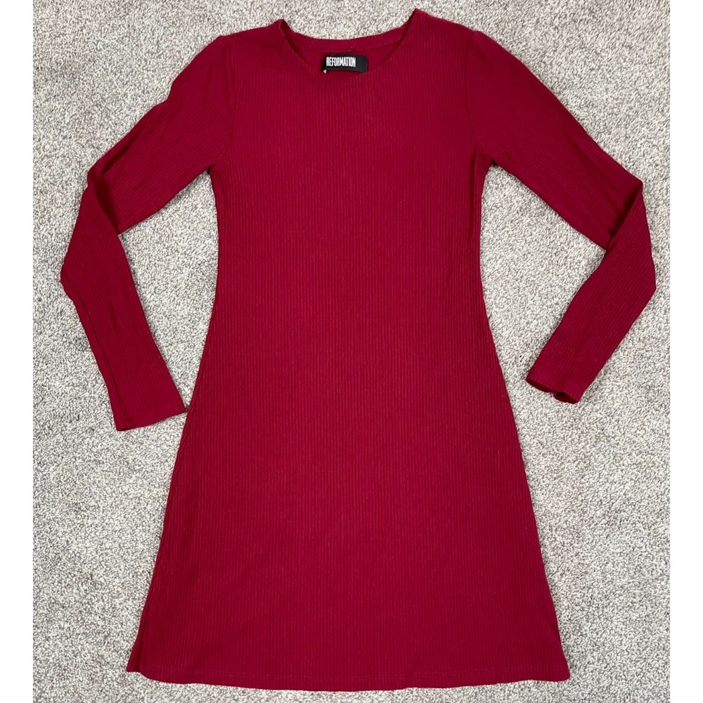 Reformation Dress Womens Small Red Ribbed Mini Stretch Party Event Casual Soft